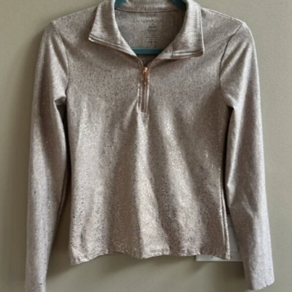 Carbon38 Quarter Zip Pullover Tan Beige Rose Gold Sparkles Zipper Size Small - Picture 1 of 10